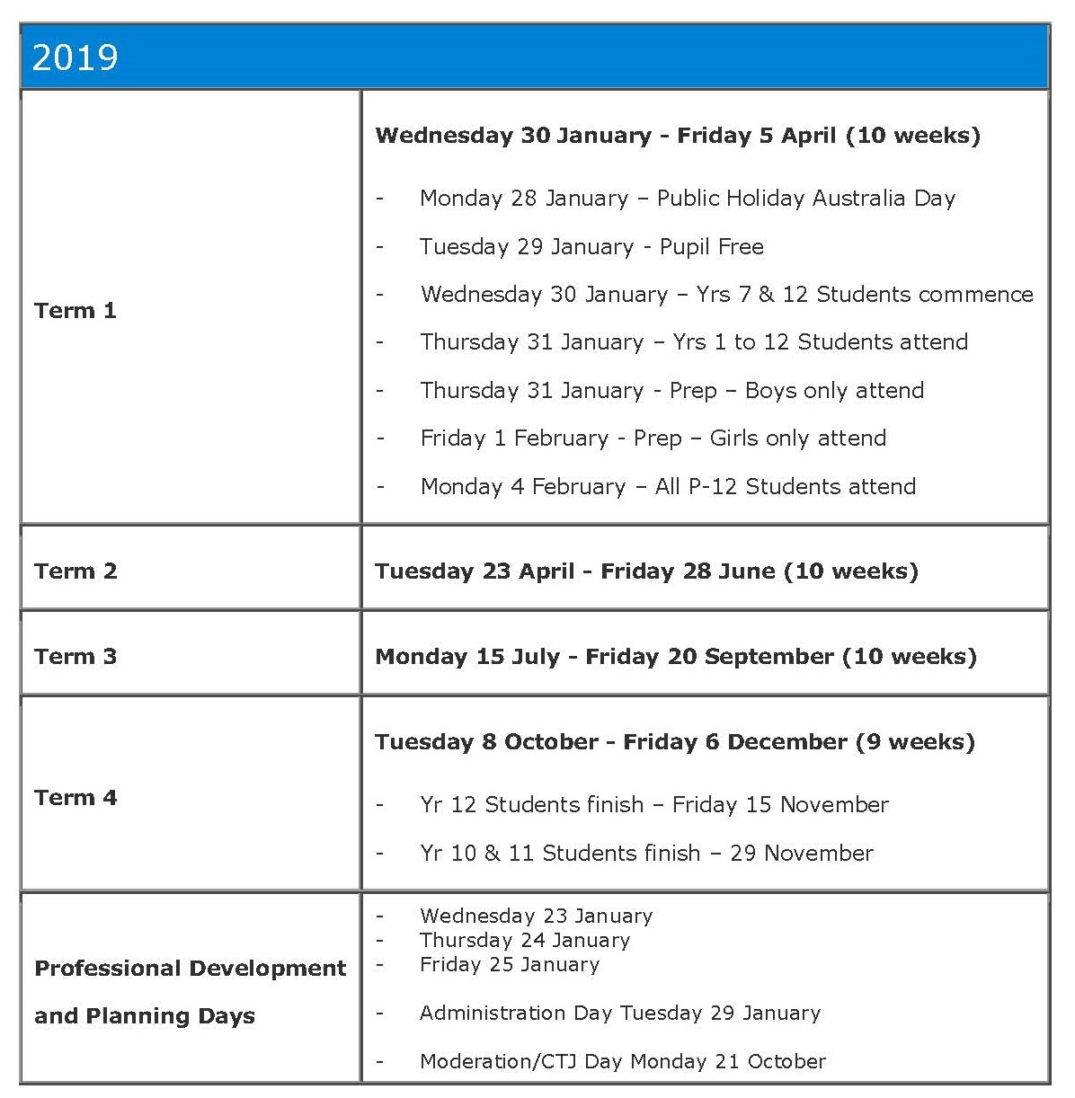 School Times and Term Dates